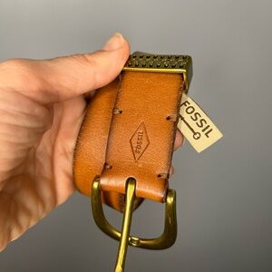 Fossil Brown Tan Belt with gold hardware leather small